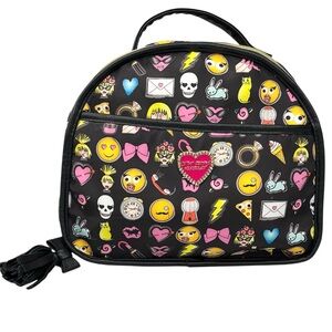 Betsey Johnson Emoji Print Zip Close Handled Train Case Travel Cosmetic Bag